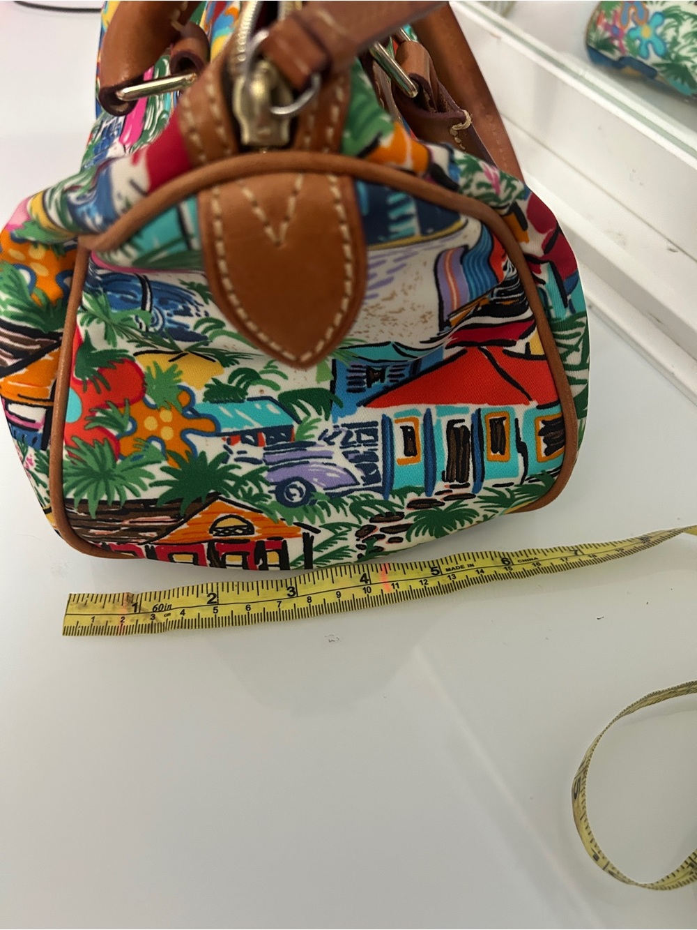 Dooney & Bourke Barrel bag Multicolor Tropical Print Satchel with Brown Handles - Picture 13 of 14